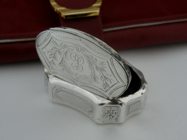 Antique French Sterling Silver pill Box Engraved decor