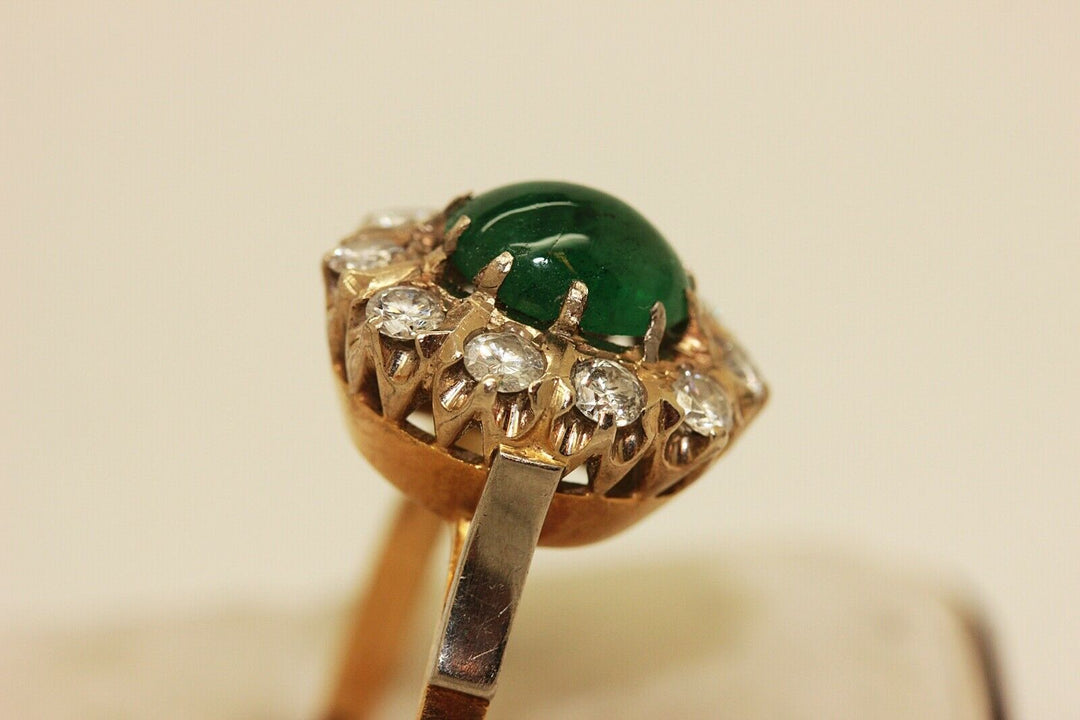 アンティーク オリジナル 18K ナチュラルダイヤモンドとエメラルドのロシアンリング