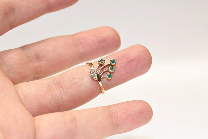オリジナル 18K ナチュラルダイヤモンドとエメラルドのロシアンリング