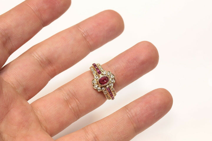 14K ナチュラルダイヤモンドとカリバールビーのリング