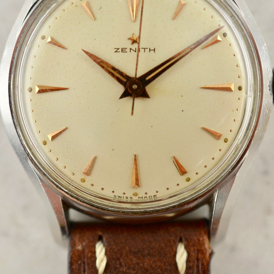 C.1955 Vintage Zenith oversize Calatrava rose gold watch cal.120 in steel