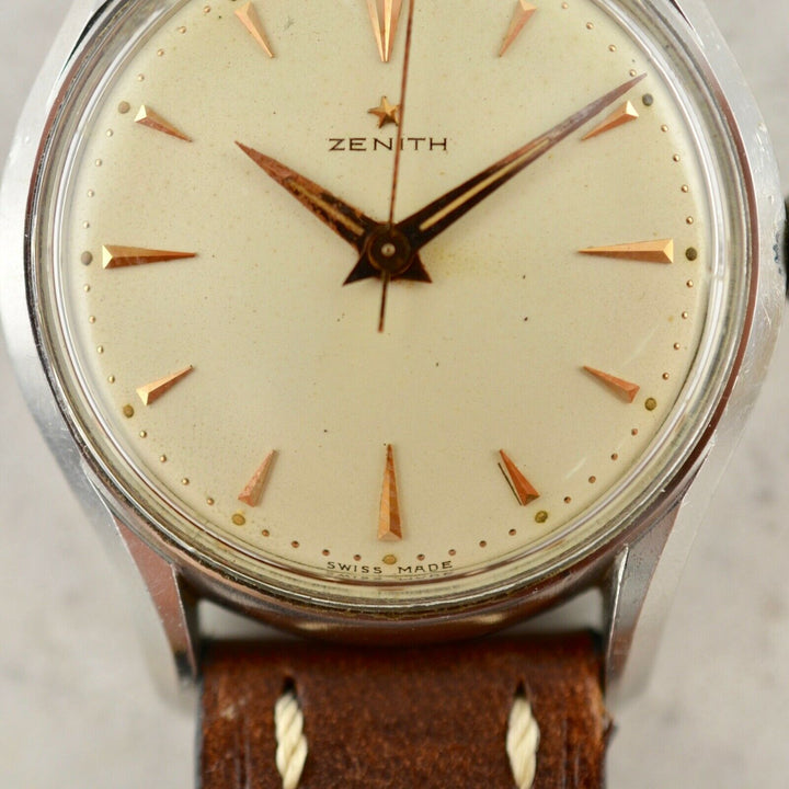 C.1955 Vintage Zenith oversize Calatrava rose gold watch cal.120 in steel