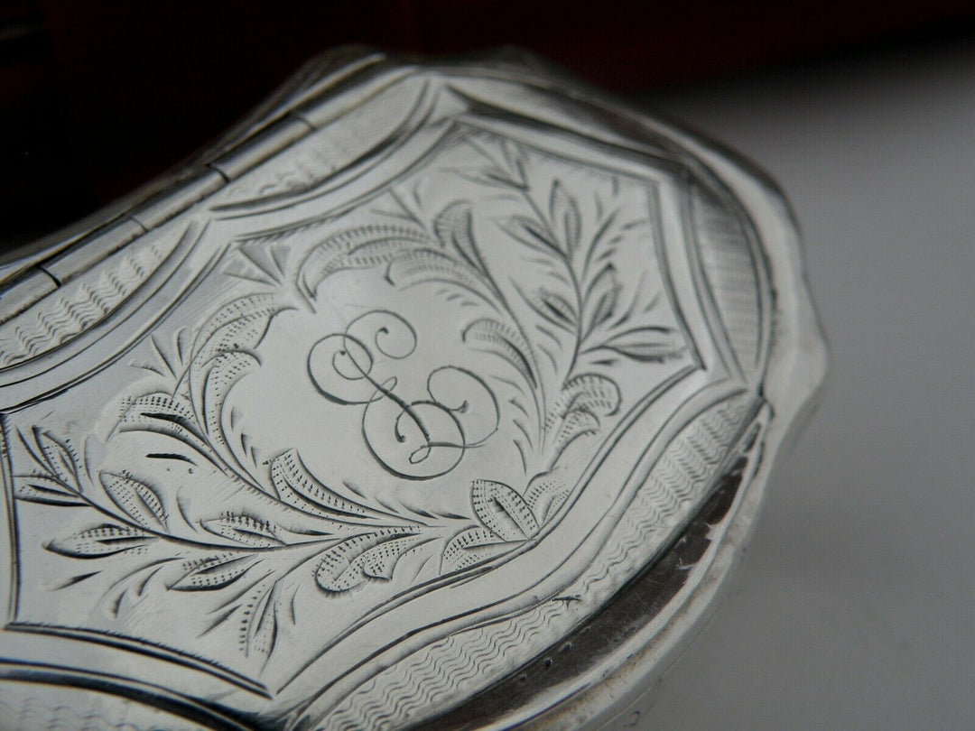 Antique French Sterling Silver pill Box Engraved decor