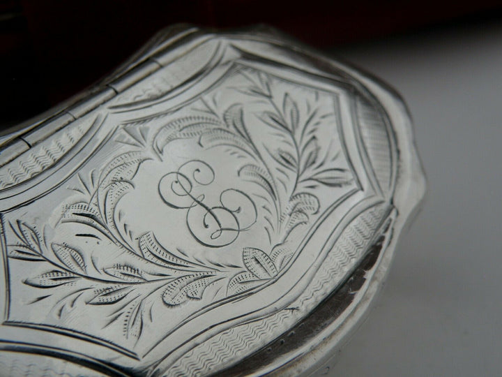 Antique French Sterling Silver pill Box Engraved decor