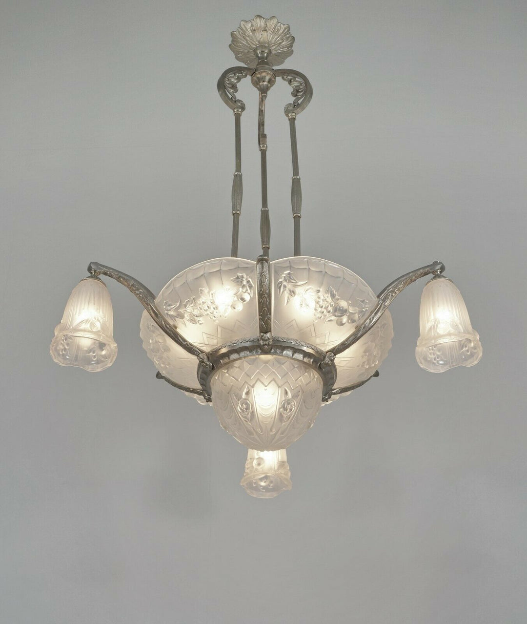 P. GILLES : LARGE FRENCH ART DECO CHANDELIER 1930 ..... lamp lustre muller era