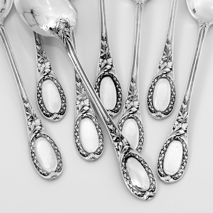 Puiforcat French Sterling Silver Coffee Dessert Spoons Set, Neoclassical