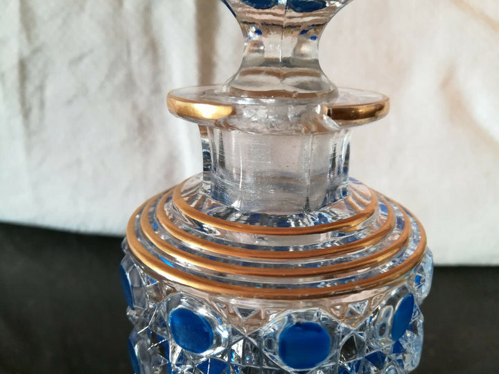 BACCARAT –1 Ancien Flacon en Cristal Massif modèle Diamants Pierreries Bleues