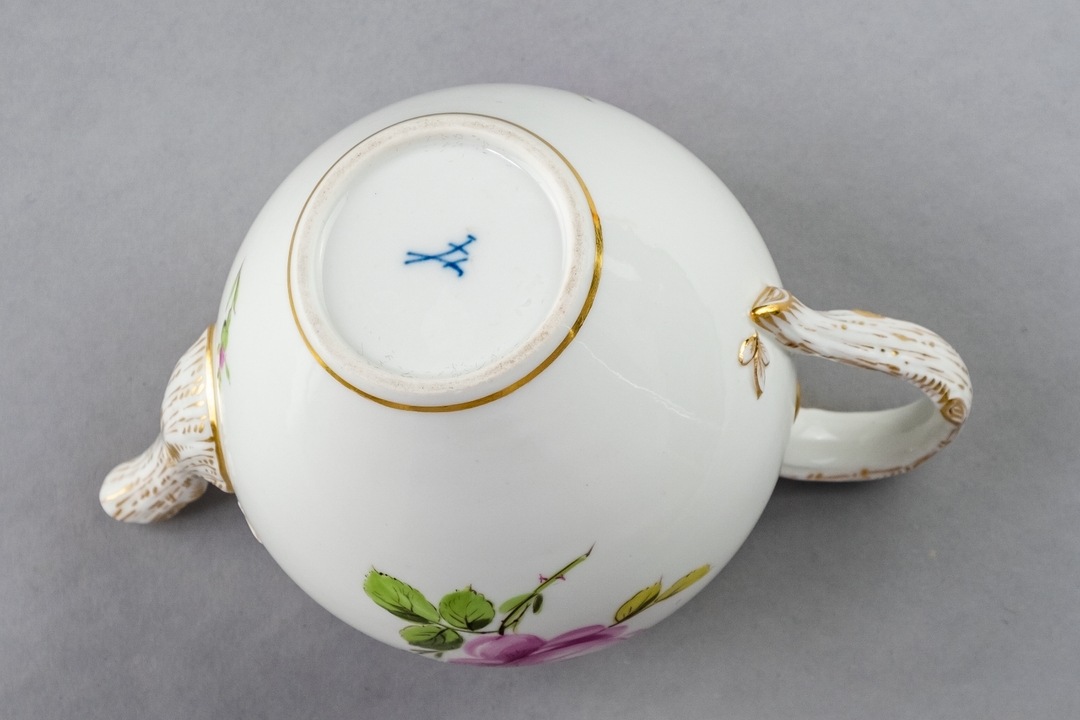 マイセン(Meissen)　モカポット　ピンクローズ　クナウフ期　1級品