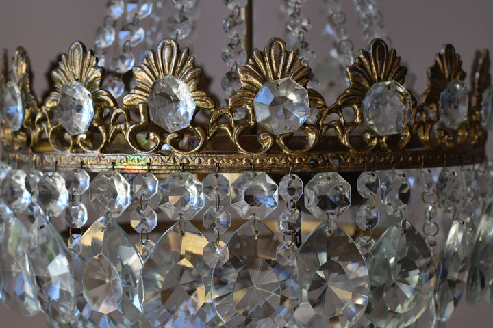 Original Vintage Crystal Chandelier, Antique Lighting, 1950s Pendant, Light,Lamp
