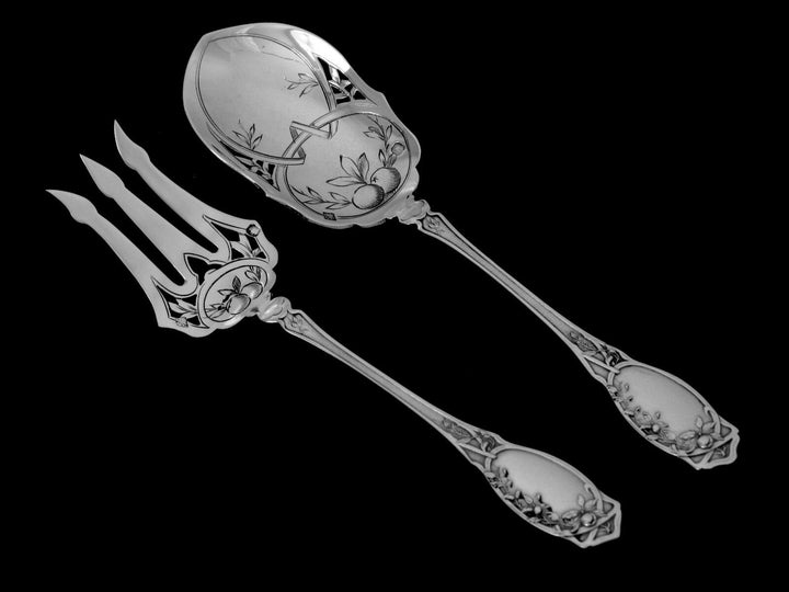 Coignet French All Sterling Silver Dessert Hors D'oeuvre Set 4 Pc, Box, Apples