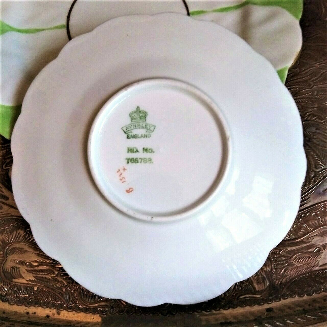 RARE Green & White Aynsley Butterfly handle Art Deco Teacup Saucer Side Plate