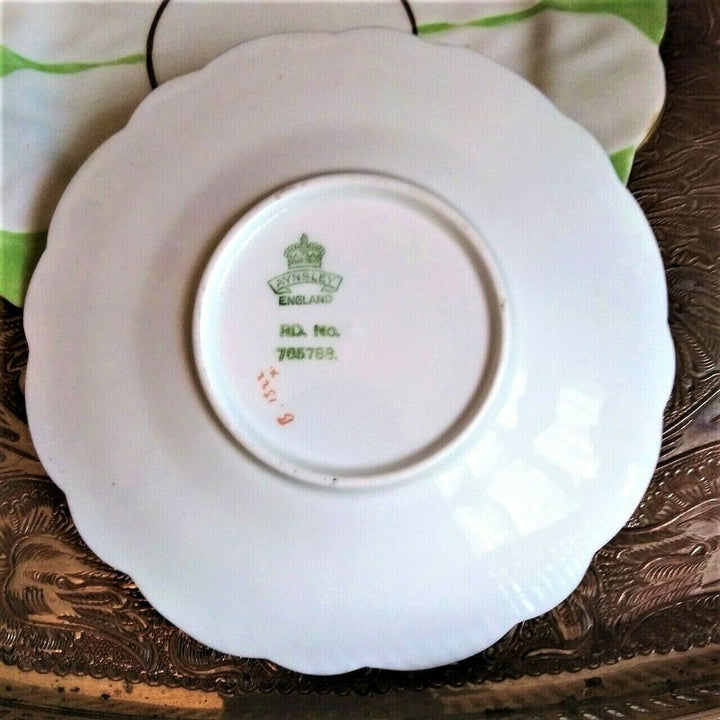 RARE Green & White Aynsley Butterfly handle Art Deco Teacup Saucer Side Plate