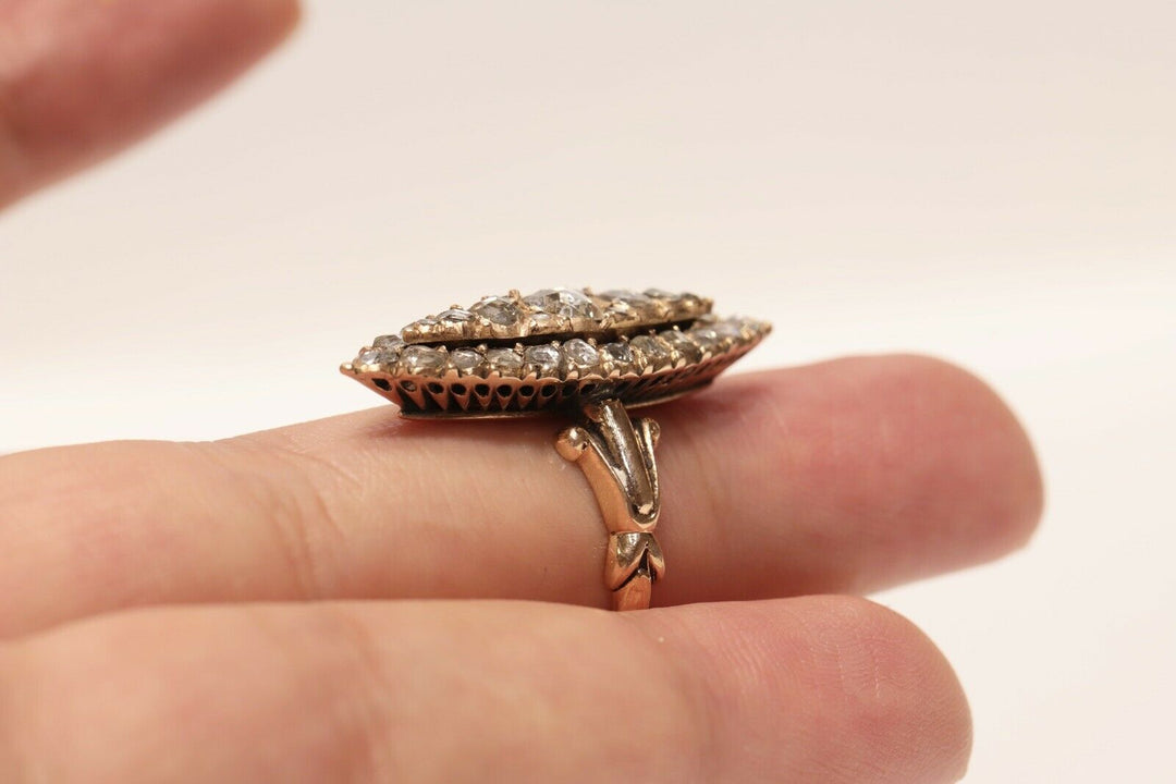 アンティーク オリジナル 12K ナチュラルローズカットダイヤモンドのナヴェットリング