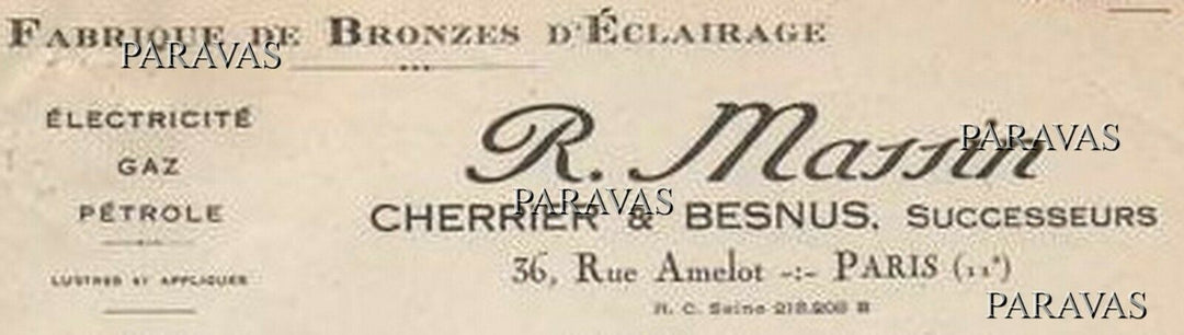 Cherrier et Besnus ＆ハノッツ:1930フランスアールデコ調シャンデリアランプ