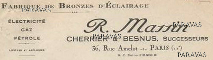 Cherrier et Besnus ＆ハノッツ:1930フランスアールデコ調シャンデリアランプ