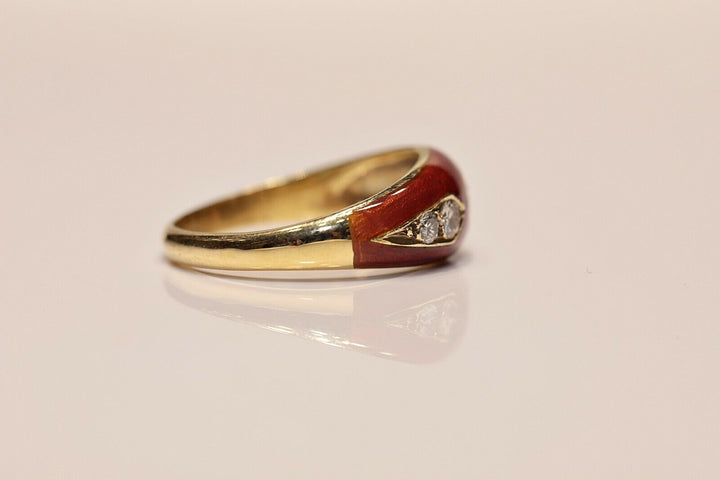 14K ナチュラルダイヤモンドとエナメルのリング