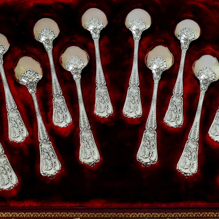 Puiforcat Masterpiece French Sterling Silver 18k Gold Tea Spoons Set 12 Pc, Box