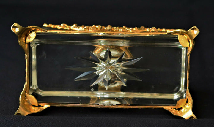 Encrier EMPIRE Bronze Doré Cristal Baccarat Hirondelles Vase Fleuri XIXème