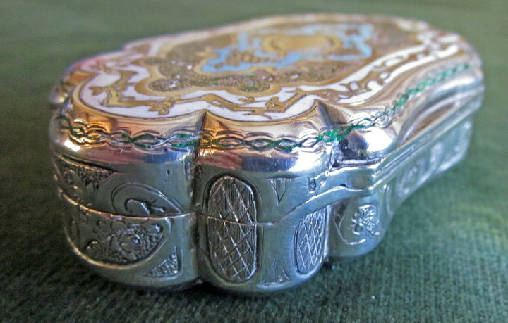 Antique / vintage French engraved silver, gilt & enamel trinket box