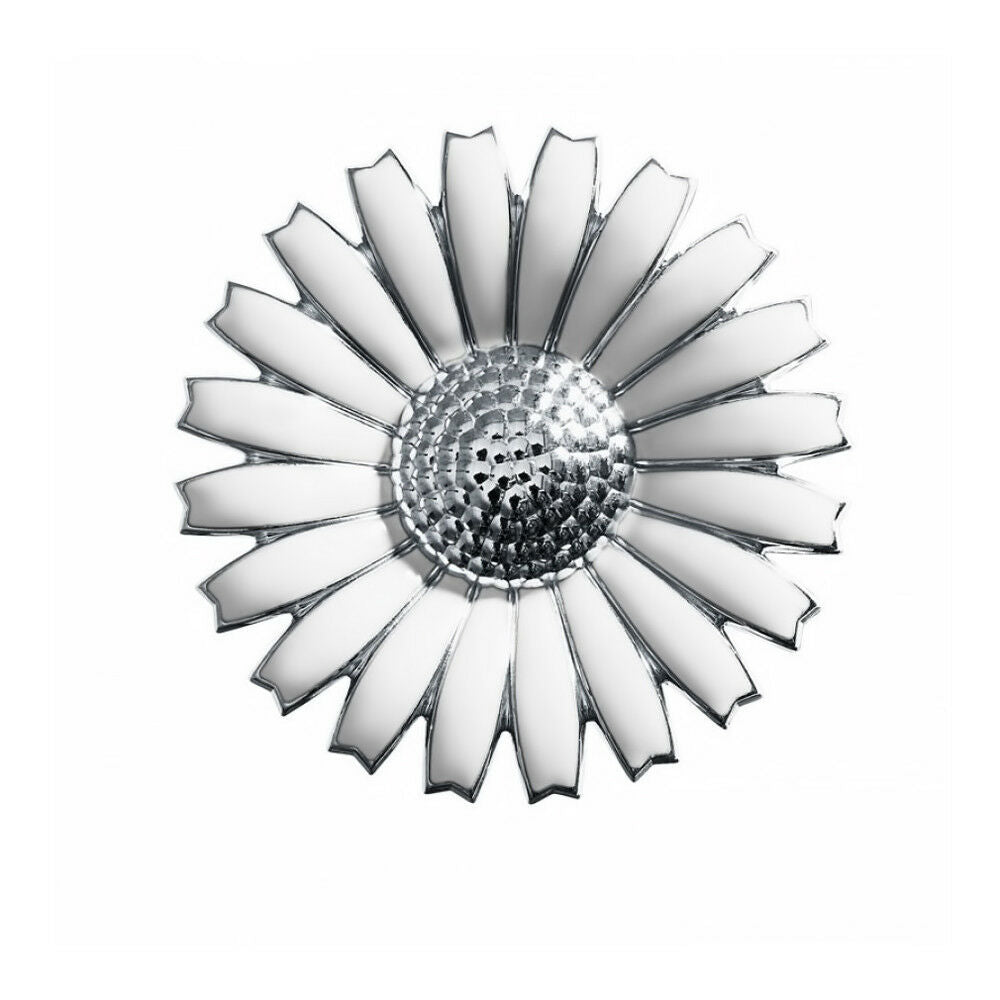 Georg Jensen Silver Daisy Brooch w/ White Enamel - 43 mm