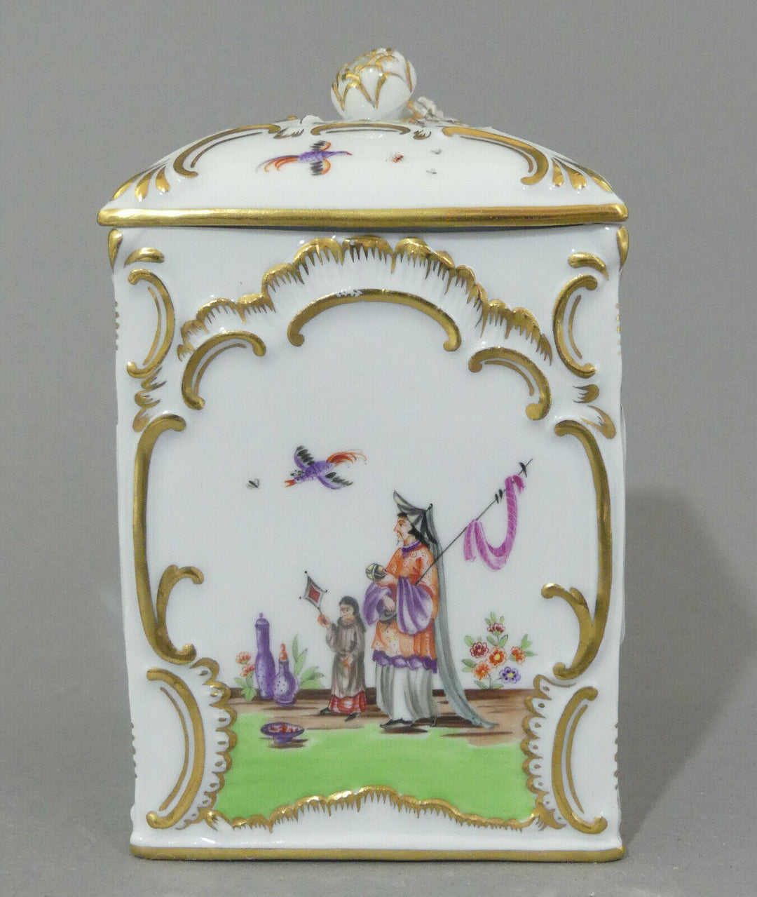  ⚔ Meissen quadr. Teedose Hoeroldt Chinoiserien H.14cm 1.Wahl TOP Pfeifferzeit