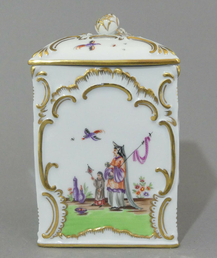  ⚔ Meissen quadr. Teedose Hoeroldt Chinoiserien H.14cm 1.Wahl TOP Pfeifferzeit