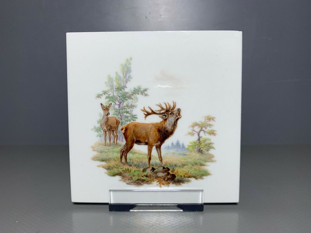 SELTENE MEISSEN FLIESE KACHEL HIRSCH WILDMALEREI NACH RIDINGER 10x10cm 1.WAHL