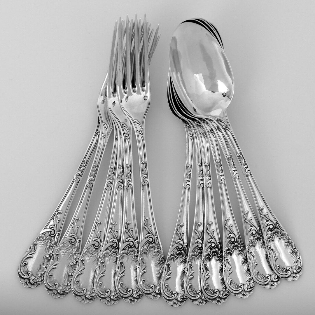Puiforcat French Sterling Silver Dessert Entremet Flatware Set 12 Pc