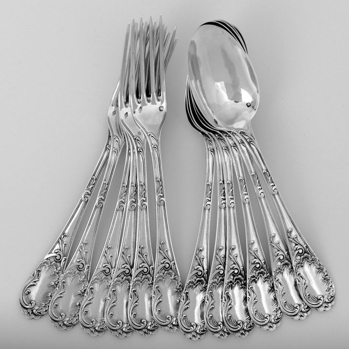Puiforcat French Sterling Silver Dessert Entremet Flatware Set 12 Pc