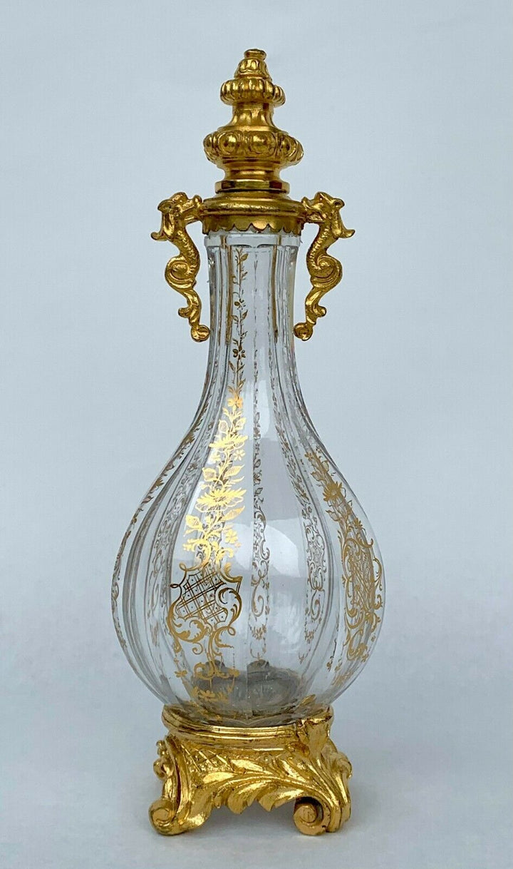BACCARAT ANTIQUE FLASK CRYSTAL CUT AND BRONZE GILDED