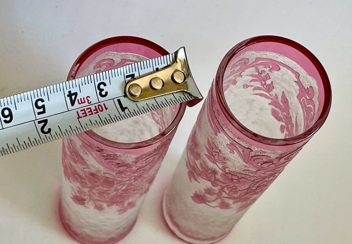 Val Saint Lambert Antique Original crystal Cameo Acid Enamel Vases VSL Baccarat