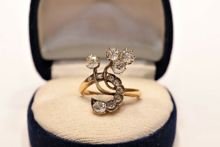 アールヌーヴォー 14K ナチュラルオールドカットダイヤモンドのリング