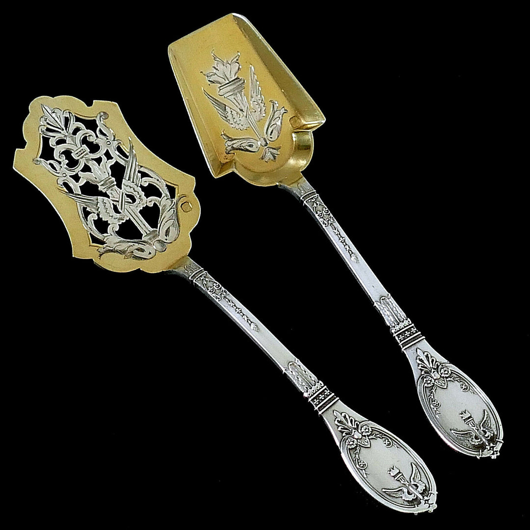 Lapparra French Sterling Silver 18k Gold Dessert Set 4 Pc, Original Box, Empire