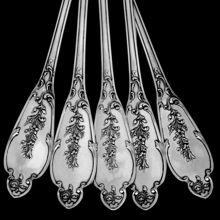 Debain Henin French Sterling Silver Dinner Flatware Set 49 Pc, Box, Flowers
