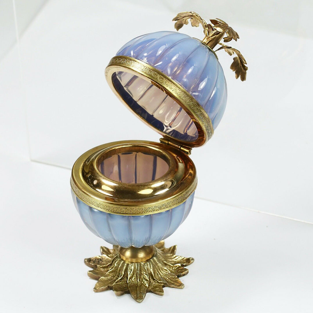 Vintage Italian opaline over mauve art glass Trinket Box ormolu mounts hinged