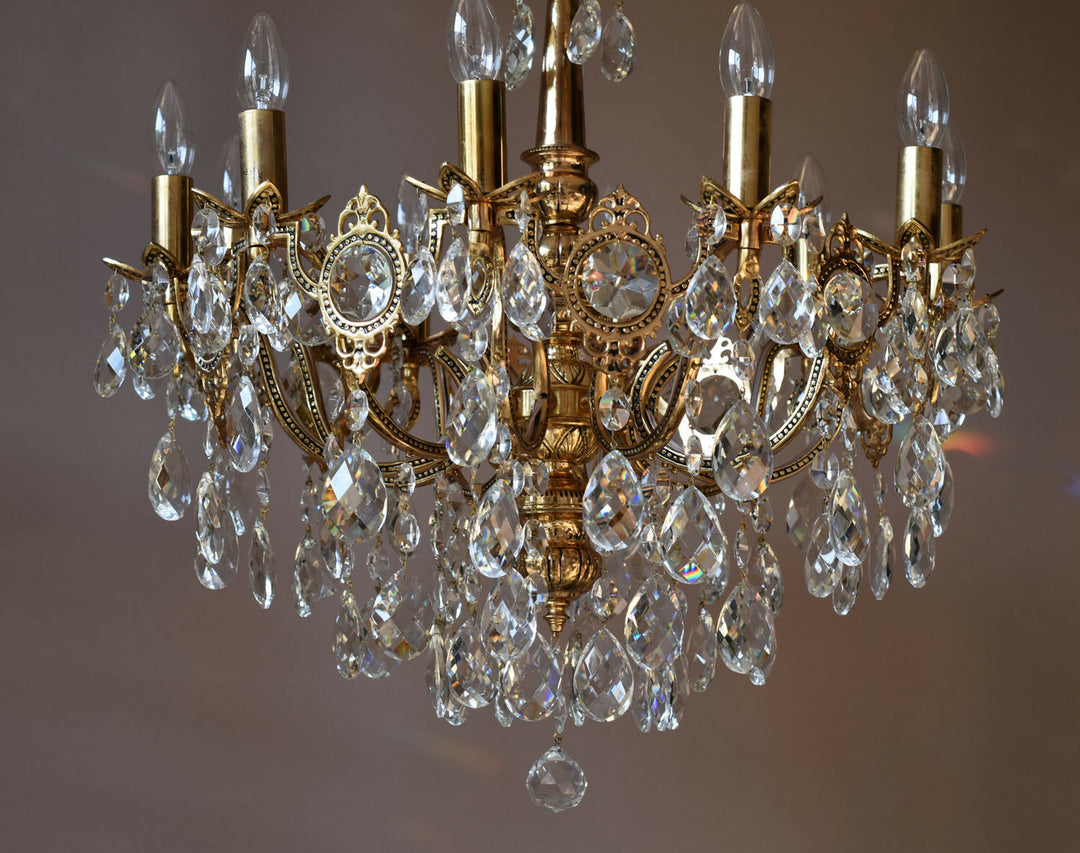 Brass Vintage Crystal Chandelier Antique Lighting Home Lights Lamp 10 arm French