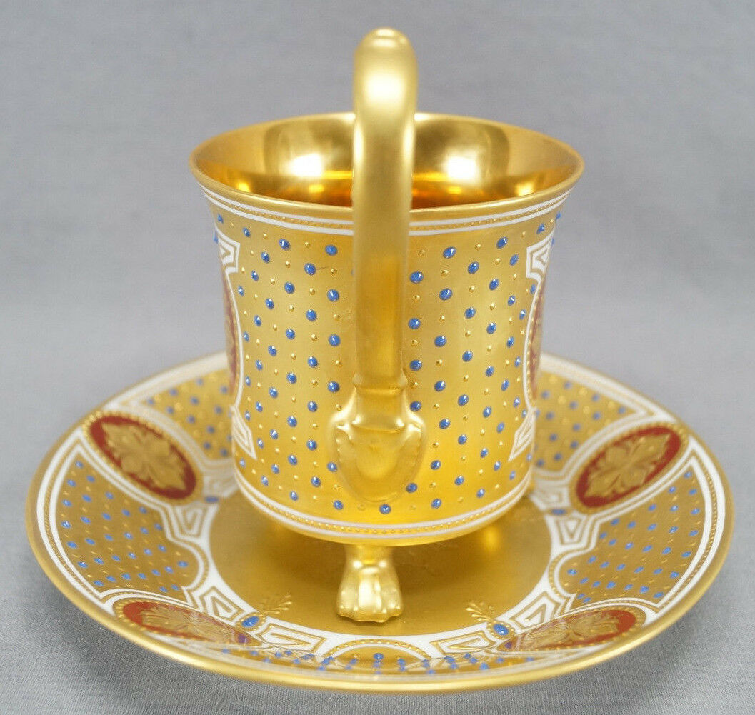 Dresden Hand Painted Wilhelm I Portrait Gold & Jeweled Empire Form Cup & Saucer