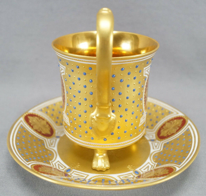 Dresden Hand Painted Wilhelm I Portrait Gold & Jeweled Empire Form Cup & Saucer