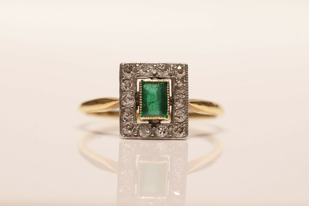 アンティーク ヴィクトリアン 18K ナチュラルダイヤモンドとエメラルドのリング