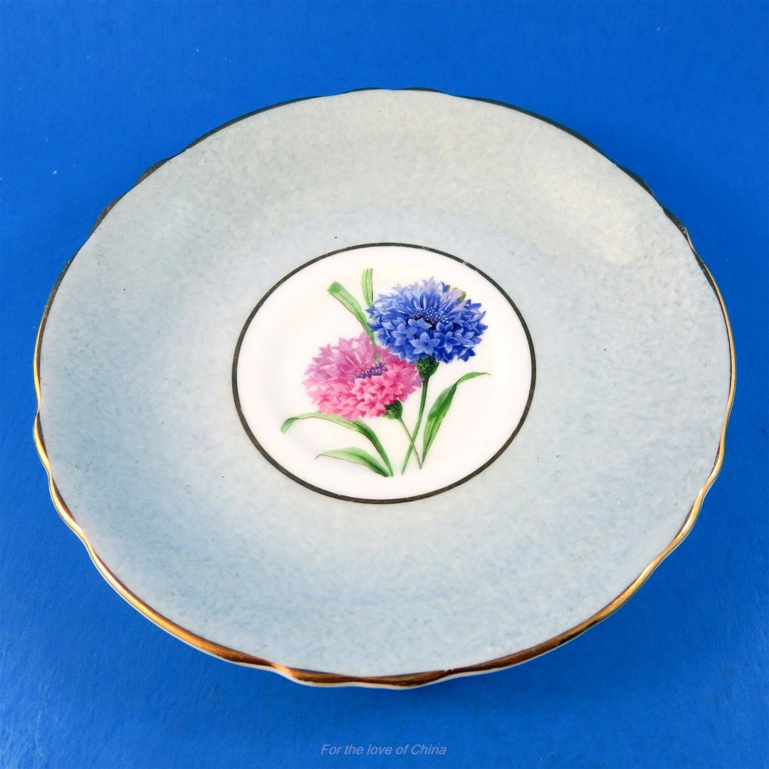 パラゴン　グレーのボーダーとピンクとブルーのコーンフラワー　カップ&ソーサー