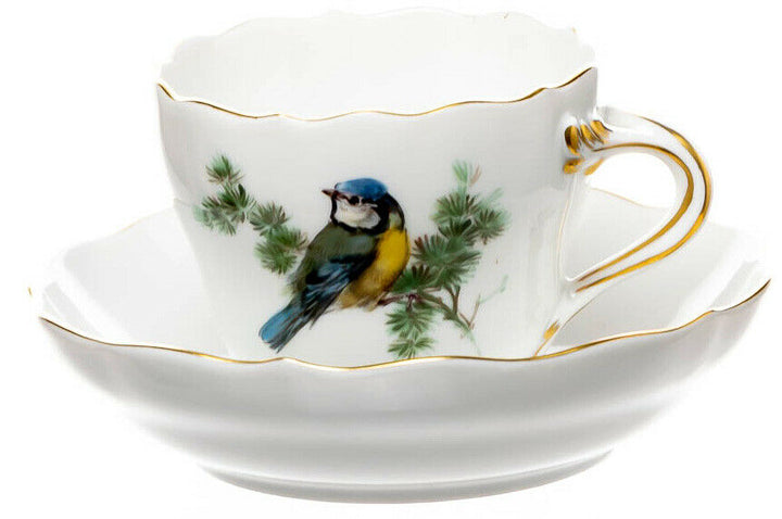 Mokkagedeck Meissen Vogel- und Insektenmalerei Meissen Neuer Ausschnitt Modell 0