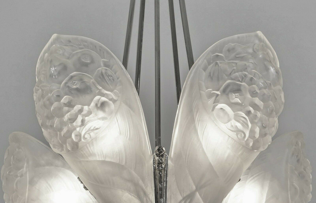 SCHNEIDER : LARGE FRENCH 1930 ART DECO CHANDELIER ....... lustre lamp muller era