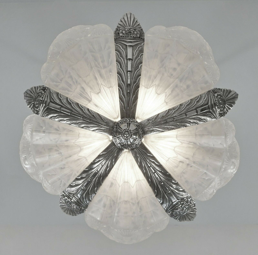 EJG : signed FRENCH ART DECO CHANDELIER ...... 1930 France muller degué era lamp