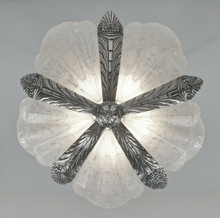EJG : signed FRENCH ART DECO CHANDELIER ...... 1930 France muller degué era lamp