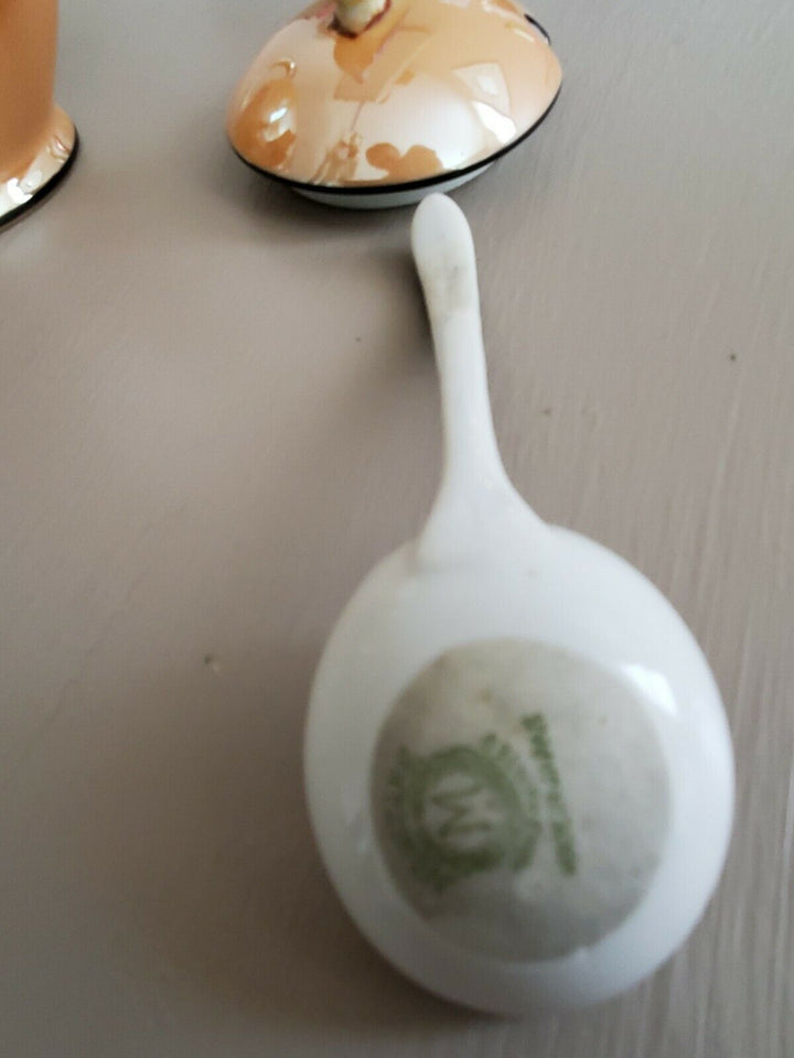 *RARE* Noritake Peach Lustre Bird Finial Sugar Bowl & Original Porcelain Spoon!