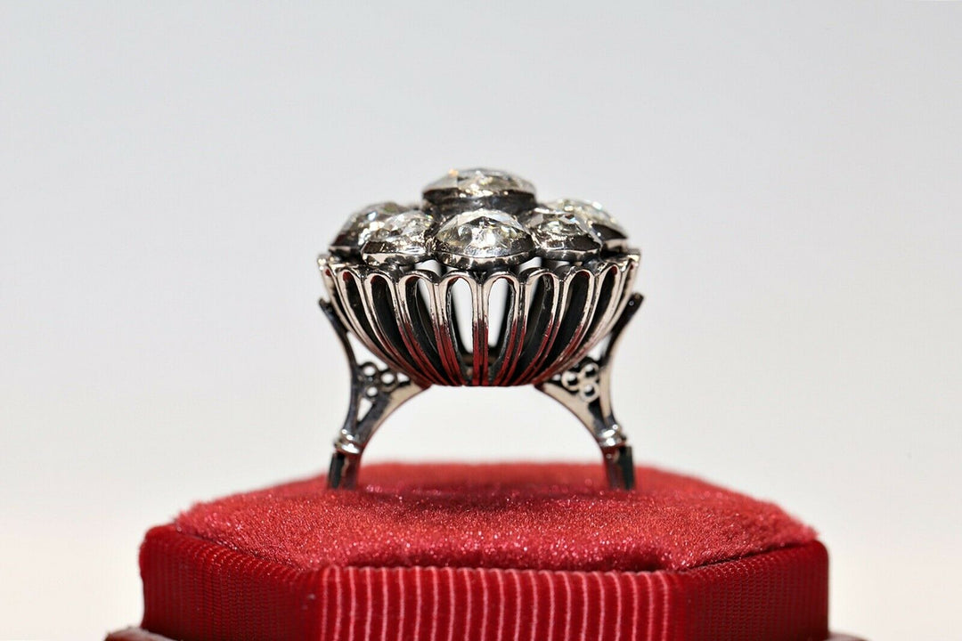 ヴィンテージ ヴィクトリアンスタイル 14K ナチュラルローズカットダイヤモンドのリング