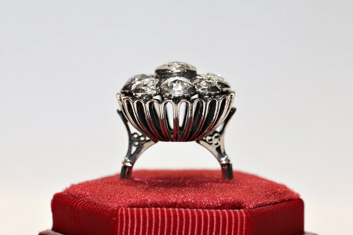 ヴィンテージ ヴィクトリアンスタイル 14K ナチュラルローズカットダイヤモンドのリング