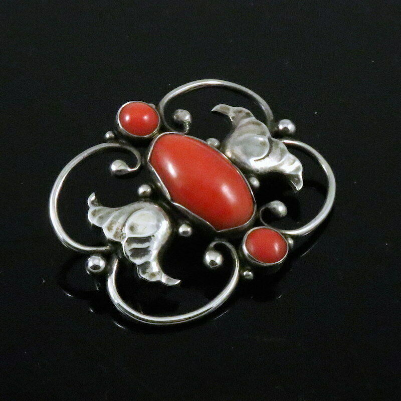 ジョージジェンセン スターリングシルバー コーラルのブローチ #236B