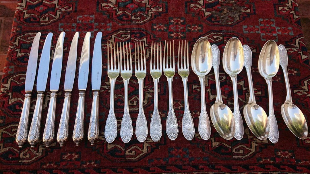 CHRISTOFLE CARDEILHAC STERLING SILVER DINNER SET FOR SIX WITH 18 PIECES