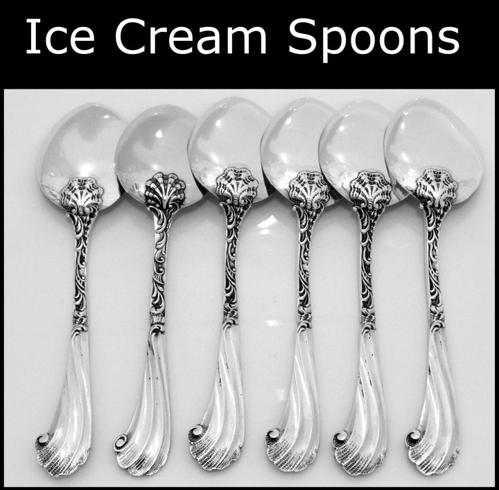 SOUFFLOT Fabulous French All Sterling Silver Ice Cream Spoons Set 6 pc Rococo